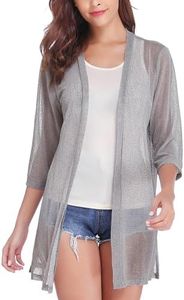 iClosam Women Casual 3/4 Sleeve Sheer Open Front Cardigan Sweater (Grey, Medium)
