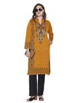 Rosary Women's Winter Wear Jacquard Woolen Straight Kurti with 2 Side Pockets,RZ007GOLD-4XL