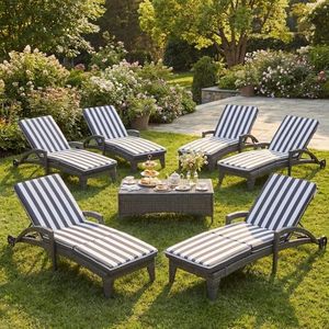 DAYAOUTDOOR Patio Chaise Lounger Set of 6, Outdoor Lounger Patio Chairs, Heavy Duty Lounge Chairs Outdoor, Chaise Lounges for Resort, Backyard, Deck, Poolside, Garden, Grey Stripe