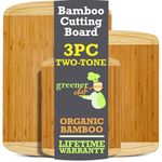 GREENER CHEF Organic Bamboo Cutting Board Set of 3 with Lifetime Replacements - Wood Cutting Board Set with Juice Groove - Wooden Chopping Board Set for Kitchen, Meat, Vegetables and Cheese