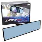 iJDMTOY Universal Fit JDM 300mm 12" Wide Anti-Glare Blue Tint Flat Clip On Rear View Mirror Compatible With Car SUV Van Truck, etc