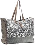 Myra Bag Floral Upcycled Canvas & Cowhide Weekender Bag S-1142