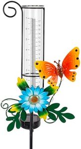 Venniy Rain Gauge Outdoor,Rain Gauges,Glass Decorative Rain Guage with Metal Stake for Garden Yard Lawn Decor,Butterfly