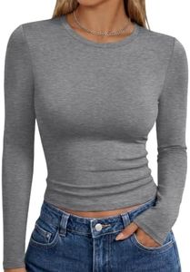 Trendy Queen Womens Long Sleeve T Shirts Fall Fashion 2025 Basic Crop Tops Going Out Workout Outfits Y2k Clothes Black Grey M
