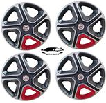 AUTOMOTO Sporty Type Silver Grey and Red Colour 14-Inch Press Fit Type with Metal Rings Wheel Cover for Honda Brio All Model (Set of 4 Pieces)