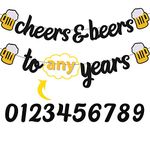 Cheers & Beers to 20 21 25 30 40 50 60 70 80 90 Years Banner Happy Birthday Decorations for Men Women Him Her Any Years Old Birthday Anniversary Party Supplies Sparkle Black Decor