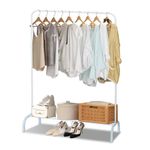 PetHot Clothes Rail, Hanging Rail for Clothes Coats, Metal Clothes Rack for Bedroom Heavy Duty Garment Hanging Rack with Storage Shelf, Store Boxes Shoes Coats Clothing and Bags (White)