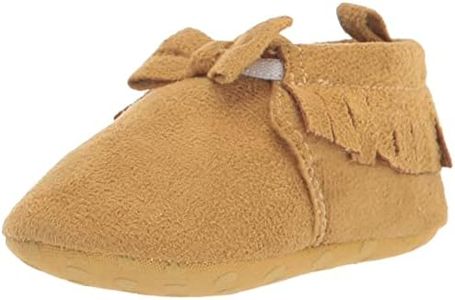 Gerber Unisex-Child Baby Moccasins Crib Shoes Newborn Infant Neutral Boys Girls, Taupe Fringe, 3-6 Months Infant