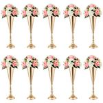 Gold Vase Centerpiece Table Decorations - 10 Pcs Metal Tabletop Flower Stand, Wedding Decorations for Reception, 14in Trumpet Tall Flower Vase for Birthday, Weddings, Anniversary, Home Decor