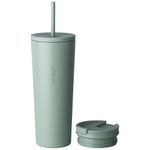 VINSUN Travel Mug with Straw 720ml - Stainless Steel Thermal Mug, Leakproof, Double-Walled Insulated - Green Tumbler with Straw and Lid for Hot & Cold Drinks