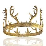 YOVECATHOU King Queen Antlers Metal Crown Round Hair Crown Costume Party Accessories For Birthday Party Cosplay Halloween