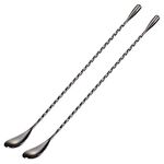 Briout Bar Spoon Cocktail Mixing Stirrers for Drink, Stainless Steel 12 Inches Long Handle, Black 2 Pieces