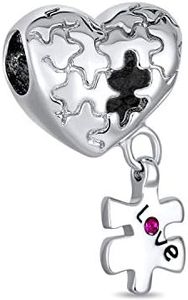 Bling Jewelry Corazón Amor Concienciación Autismo Puzzle Pieza Charm Bead Para Mujer Adolescente .925 Sterling Silver Fits Pulsera Europea