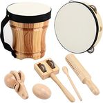 ML.ENJOY Wooden Musical Instruments Toys for Toddlers and Kids with Cube Package, Tambourine, Kid's Bongo Drum and Percussion Sets, Natural Gift for STEM Music Education