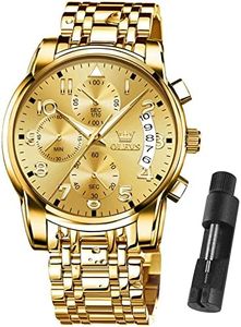 OLEVS Watches for Men Gold Watch Stainless Steel Big Face Wrist Water Resistant Watch for Men Metal Band Bracelet Original Luxury Chrono Classy Large Gold Face Watches with dates Chronograph Analog Waterproof Adjustable relojes para hombres