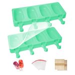 2Pcs Ice Lolly Moulds with Sticks, Non-Stick Cakesicle Moulds, Silicone Ice Popsicle Mould with Lid, 100 Sticks and 50 Popsicle Bags for DIY Ice Cream, BPA-Free