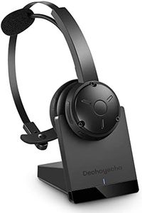 Bluetooth Headset, Dechoyecho Trucker Bluetooth Headset with Microphone Noise Canceling Wireless On Ear Headphone with Charging Base for Cell Phone/Tablet/Computer Home Office Call Center