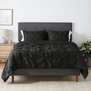 Amazon Basics Pinch Pleat All-Season Down-Alternative 3 Piece Comforter Bedding Set, Full/Queen, Black, Geometric