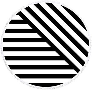 ModParty Round Striped Beach Towel Black White Striped Microfiber Light Weight Beach Blanket Bachelorette