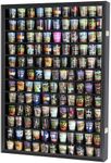 Large 144 Shot Glass Display Case Rack Cabinet Holder Wall Curio Cabinet Shadow Box for Action Figures Small Figurines - Lockable with UV Protection Acrylic Glass Door - Black Finish