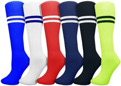 Winterlace Kids Soccer Socks, 6 Pairs for Boys Girls, Youth Knee High Athletic Sports Football Gym School Team Pack Children (as1, alpha, s, regular, Assorted)