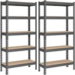 SONGMICS 5-Tier Storage Shelves, Set of 2 Garage Storage, Boltless Assembly, Adjustable Shelving Units, 11.8 x 29.5 x 59.1 Inches, Load 1929 lb Each, Shed Warehouse Basement, Gray UGLR300G02