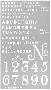 Aleks Melnyk No.422 Metal Stencil, Tiny Letters, Pyrography, Wood Burning, 1 PC, Template, Engraving Wood and Patterns, Alphabet and Number, Lettering, Letting, Bullet Journaling