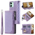 QLTYPRI Wallet Case for iPhone 11(6.1 inch),Luxury Quilted PU Leather Wallet Case with Card Slots for Women,Magnetic Zipper Purse Case with Wrist Strap Kickstand Shockproof Flip Cover-Purple