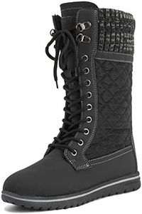 Polar Products Womens Rain Thermal Warm Snow Winter Knee High Waterproof Boots, Black Nylon Quilted Cardy, 11
