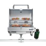 Bunker Up Fishin Stainless Steel Boat Grill with Pontoon Railing Mount - Fits 1 1/4″ Square Rail - Great for Boating and Camping, 12000 BTU, 277 sq.in Grilling Space and 87 sq.in Warming Rack