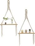 Daruh craft Macrame Hanging Shelves Boho Wall Decor Set of 2 Wood Floating Storage Shelf for Bedroom Bathroom Living Room Nursery Dorm Room, Display Shelving for Hanging Plants Photos