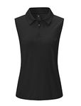 YSENTO Women's Sleeveless Golf Apparel Shirts Clothes Outfits Collared 1/4 Zip Tank Tops Quick Dry Tennis Polo Shirts Black M