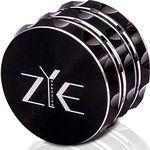 ZYE Herb Grinder – Quality Aluminium w/Ultra Sharp Teeth – Large 2.5" 4 Piece w/Twist & Lock Storage Layer – No Flaking and Non-Stick - Black