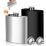 Flask, Portable Hip Flask, 2 Pcs Stainless Steel Alcohol Flasks with 2 Pcs Funnel, 6 oz Silver and 8 oz Black Leakproof Hip Flask