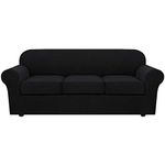 H.VERSAILTEX 4 Piece Stretch Sofa Covers for 3 Cushion Couch Covers for Living Room Furniture Slipcovers (Base Cover Plus 3 Seat Cushion Covers) Feature Upgraded Thicker Jacquard Fabric (Sofa, Black)