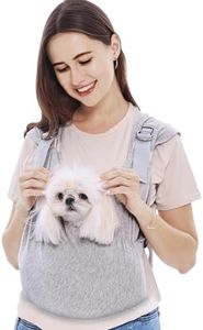 Supet Dog Carrier Sling for Small Dogs, Anti-Anxiety Cat Sling Carrier Chest, Hands-Free Front Facing Puppy Sling, Adjustable Soft Cotton Swaddle Wrap, Reducing Back Neck Pain