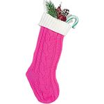 Nanou Christmas Stockings 18" Knitted Christmas Socks Family Holiday Decorations Great Big Stockings for Gift to Family, Friends and Kids (Rose Pink(Body)+Ivory(Mouth), Length 18",Pack 1)