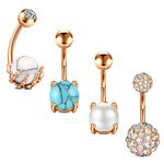 AVYRING 4PCS 14 Gauge Turquoise Diamond CZ Stainless Steel Belly Button Rings Bar Length 10MM Women Men Belly Piercing Jewelry - Rose gold