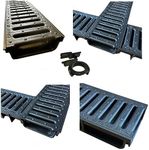 Future Build Supplies Ltd 3 x Black Ultra Low Profile Shallow Flow Drain Plastic Grating 50mm Deep x 1m Length x 125mm Width Drainage Channel suitable for Garden Patios and Driveways