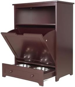 IVYHAVEN Pet Feeder Station with 2 Stainless Bowl, Shelf, Storage Space Dog Food Storage Cabinet, Pull Out Cat Bowls, Pet Toy Storage Organizer for Dogs Cats 32" H x 23" W x 13.3" D Brown One Size