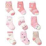 Cotton Coming Pink Cotton Baby Girl Socks, 9 Pairs Cute Socks for Baby Girls (6-12 Months)