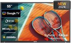 SYLVOX Outdoor TV, 55-inch Waterproof Smart TV, 2000nits Full Sun TV, 4K, Dolby Atmos, HDR 10, Weatherproof Television with Voice Assistant Remote(Pool Pro 2.0, Latest Model)