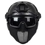 OneTigris Airsoft Fast Helmet - Full Face Protective Tactical Helmet With Foldable Ear Protection Mask And Goggles for Airsoft Paintball Sooting Wagrgame CS, Black