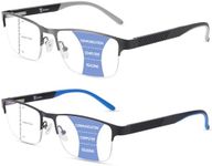 ZERPEET 2 Pack Progressive Multifocus Reading Glasses for Men, Blue Light Blocking Semi-Rimless Metal Frame Dual-Tone TR90 Silicone Temple Spring Hinge Multi-Strength Lenses Rectangle Eyewear,2.0x