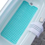 SlipX Solutions Power Grip Extra Long Bath Tub & Shower Mat 39x16, Wet Floor Non-Slip for Elderly & Kids Bathroom, 30% Longer Bathtub Mats, 200 Suction Cups, Drain Holes, Machine Wash, Clear Aqua