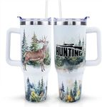 PERRIFIC Hunting Tumbler 40 oz Tumbler with Handle and Straw Lid Leak Proof | Deer Hunting Gifts for Men Hunters Christmas Birthday Gifts for Men Dad Husband | Stainless Steel Cup Dishwasher Safe