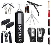 IWIN RMOUR Heavy PU Punching Bag Boxing MMA Sparring Punching Training with Hanging Chain and Heavy Duty Wall Mounted Stand, Gloves, Hand Wraps & Accessories (3 Feet, Unfilled - Black White)