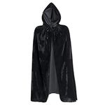 SA Products Black Cloak with Hood - Witch Cape Costume for Kids & Adults - Velvet Cloak with Drawstring Hood Closure - Black Cape for Halloween, Cosplay, Gothic Party - 1.4 metres Black Robe