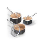 Ninja Extended Life 3-Piece Ceramic Saucepan Set (16, 18 & 20cm Saucepans with Lids) Non-Stick (No PFAs, PFOAs, Lead or Cadmium), Induction Compatible, Oven Safe to 285°C, Terracotta & Grey, CW93000UK