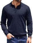 COOFANDY Men's Polo Sweater Long Sleeve Knit Polo Shirts Lightweight Collar Sweater Navy Blue